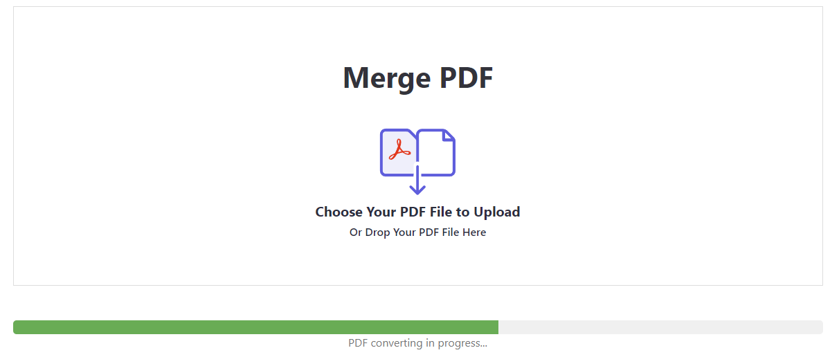 A screenshot of ConvertTools online Merge tool in action, with a red arrow pointing to the Merge PDF button.