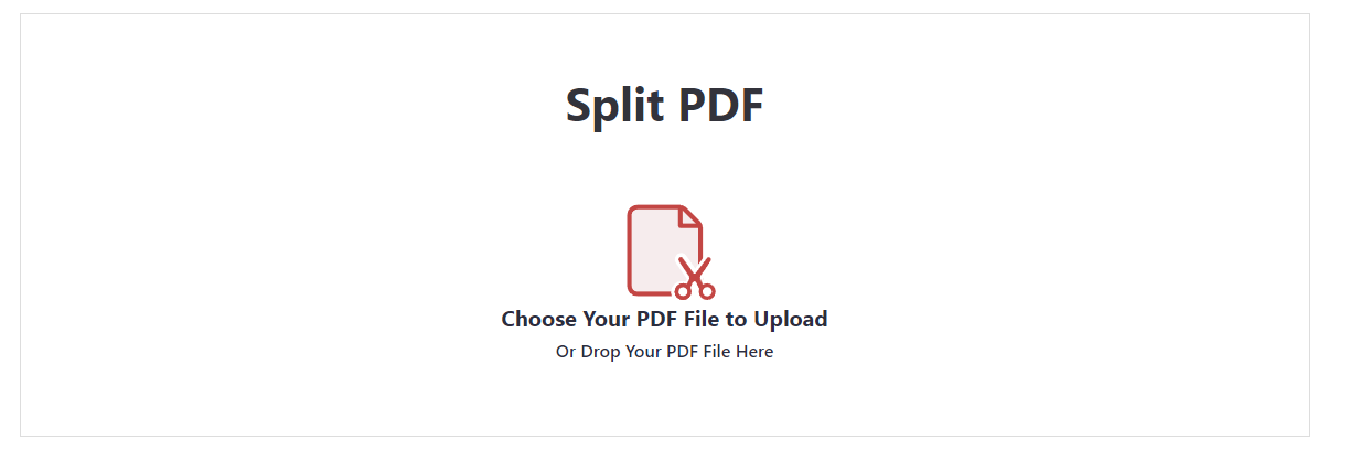 In the ConvertTools Split tool interface, locate the Upload File button indicated by a red arrow.